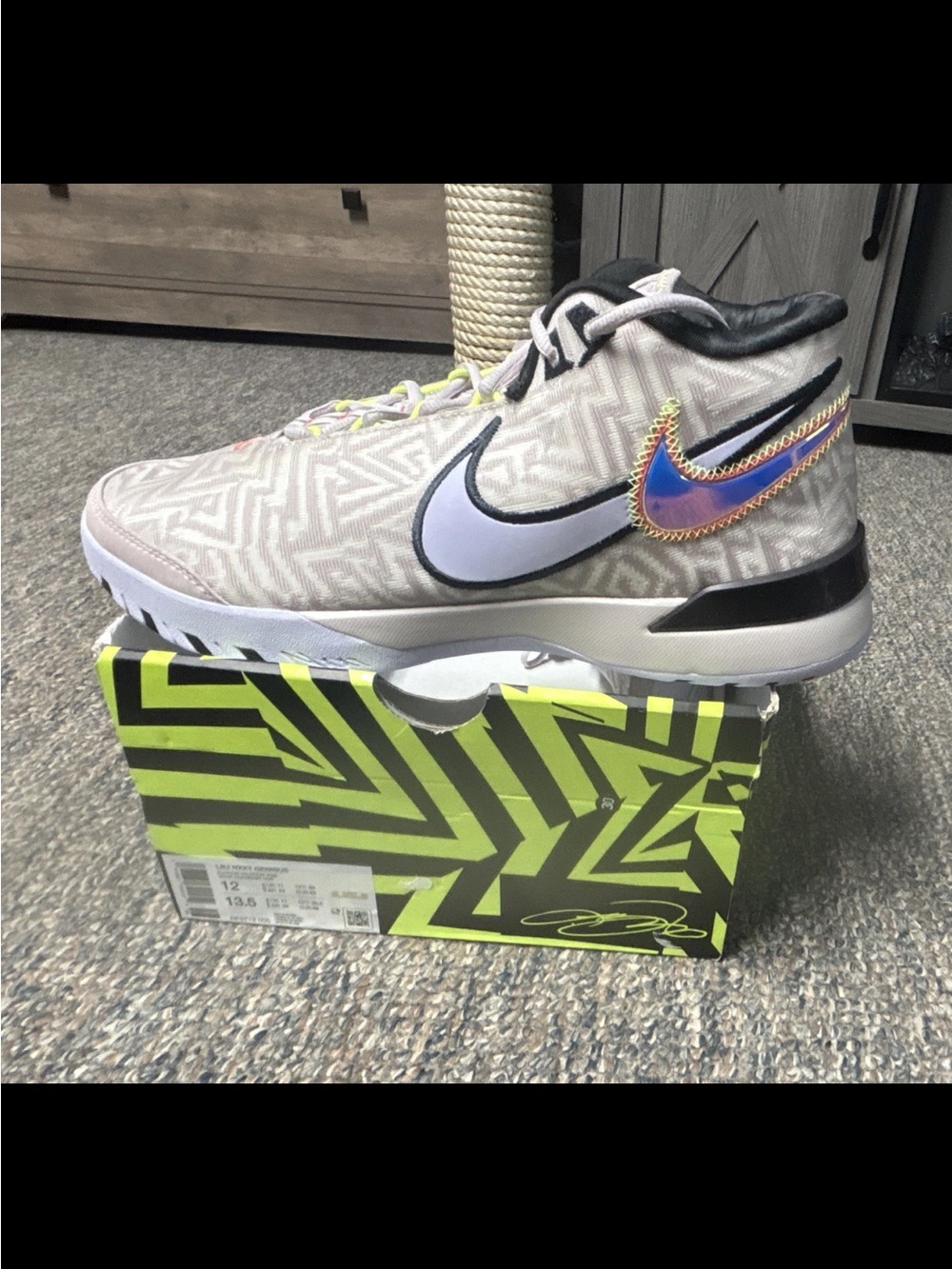 Nike Women’s Light Gray Sneakers with Purple and Black Swoosh Accents